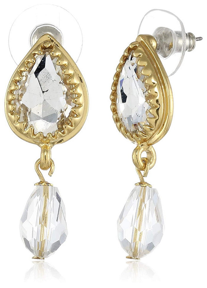Estele 24 Kt Gold Plated Emerald pear Drop Earrings - Indian Silk House Agencies