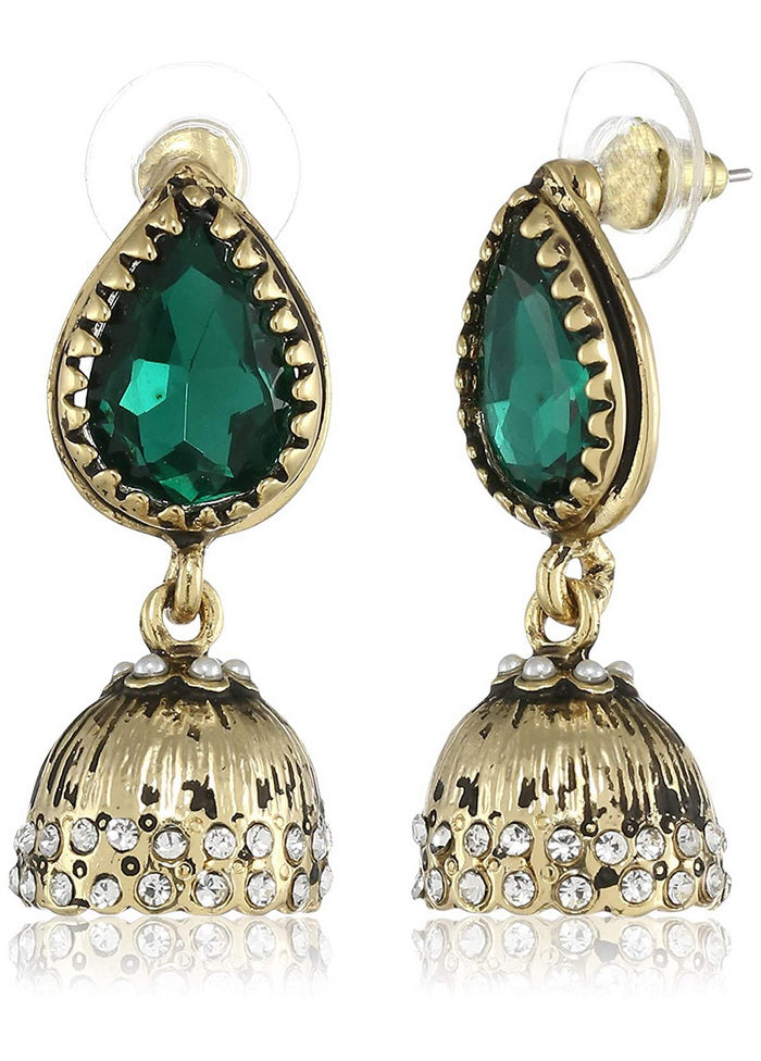 Estele 24 Kt Gold Plated Emerald pear Jhumkis For Girls and Women - Indian Silk House Agencies