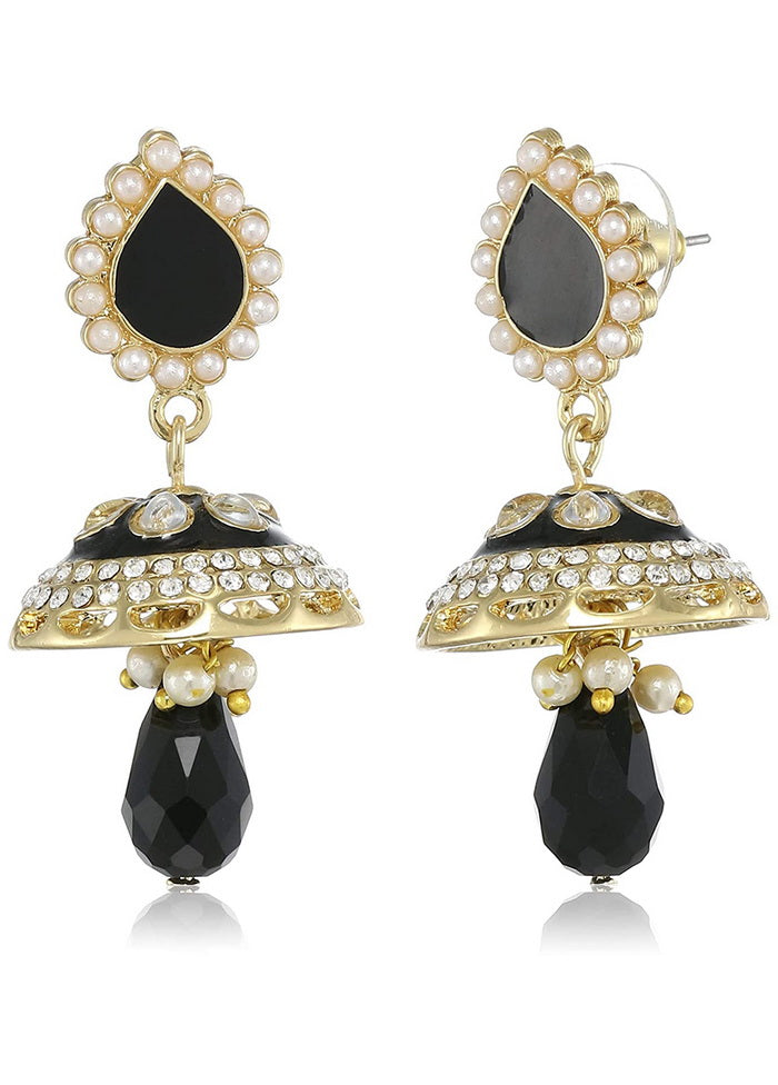 Estele 24 Kt Gold Plated Black enamel Jhumkis For Girls and Women - Indian Silk House Agencies