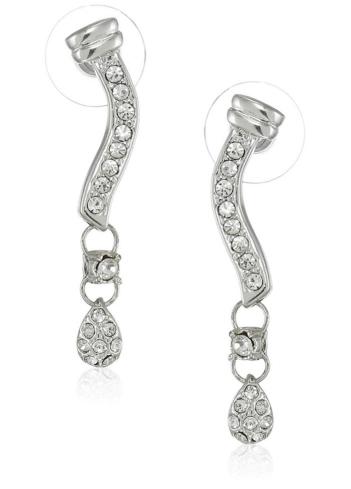 Estele 24 Kt Gold and Silver Plated Crystal Boomerang Drop Earrings - Indian Silk House Agencies