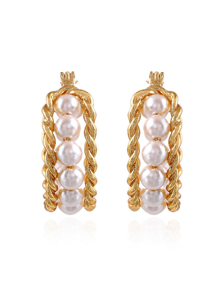 Estele 24 Kt Traditional Gold Plated Pearls Hoop Earrings for Women - Indian Silk House Agencies