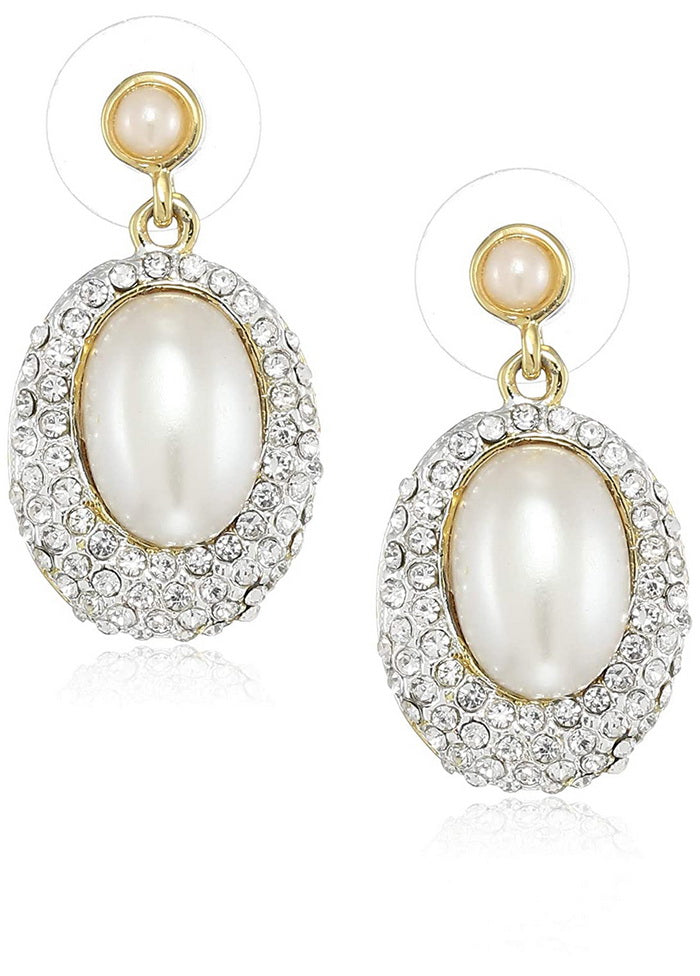 Estele 24 Kt Gold Plated Oval frosted pearl Drop Earrings - Indian Silk House Agencies