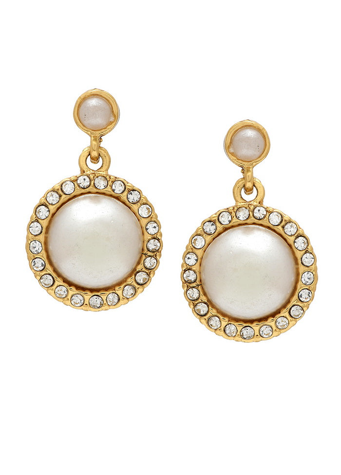 Estele Zinc Alloy 24 Kt Gold Plated Round Frosted Pearl Drop Earrings For Girls Gold - Indian Silk House Agencies