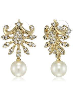 Estele 24 Kt Gold And Silver Plated Moonlight Pearl Drop Earrings One Size - Indian Silk House Agencies