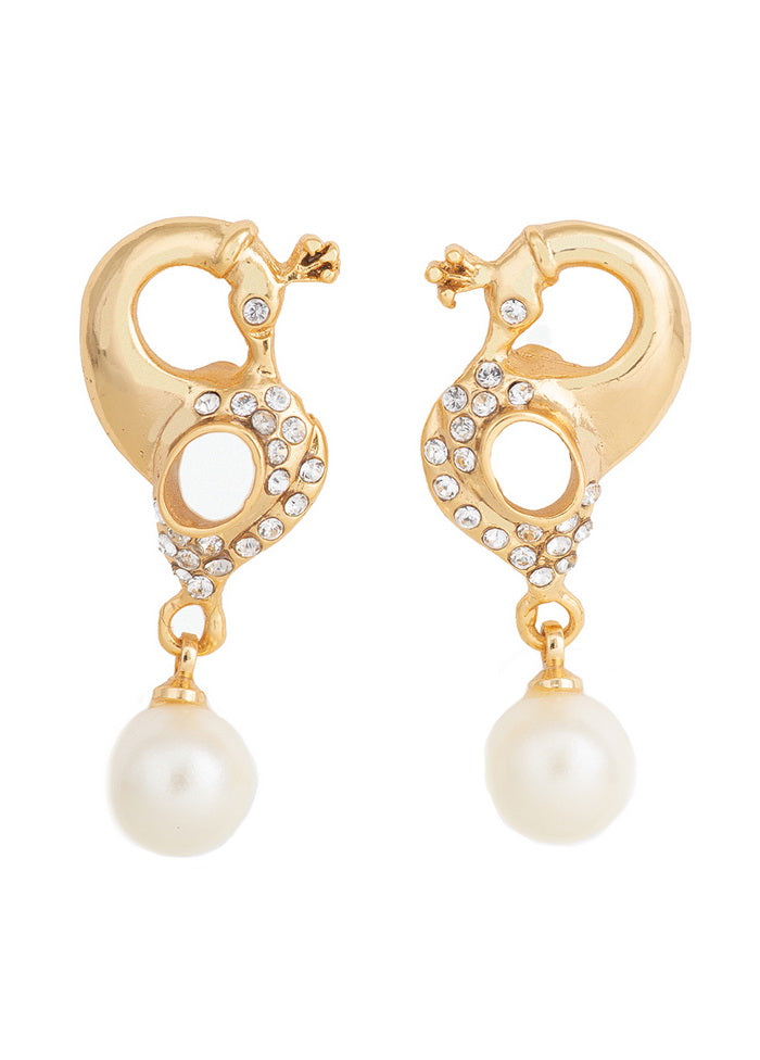 Estele 24 Kt Gold and Silver Plated Peacock Pearl Drop Earrings - Indian Silk House Agencies