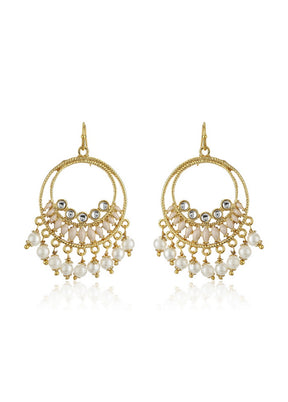 Estele 24Kt Gold Tone Plated Round Hoops Earrings With White Beds - Indian Silk House Agencies
