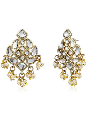 Estele 24Kt Gold Plated Kundan Chandbali Hook Dangler Stylish Fancy Party Wear Earrings For Women - Indian Silk House Agencies