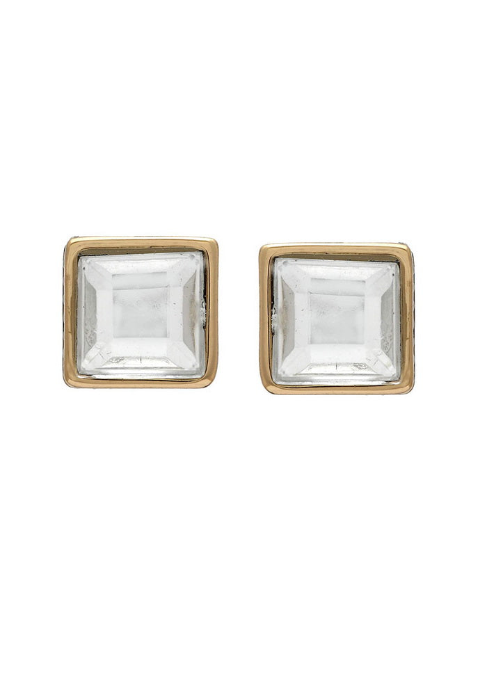 Estele 24Kt Gold Plated Square Shaped Earrings with Austrain Topaz Crystal for Women and Girls - Indian Silk House Agencies