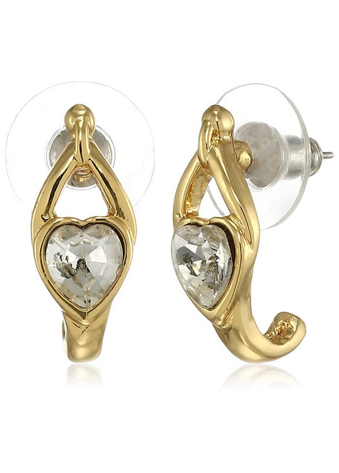 Estele 24Kt Gold Plated Earring with Heart Shape Pink Austrian Crystal for Women and Girls - Indian Silk House Agencies