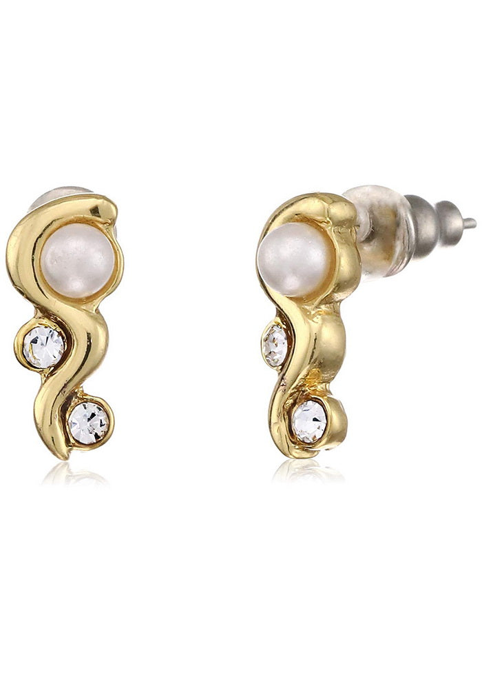 Estele 24 Kt Gold Plated Slithering Pearl and crystal Stud Earrings - Indian Silk House Agencies