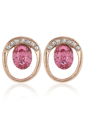 Estele 24Kt Gold Plated Oval shape Earrings with Fancy Pink Austrian Crystals for Women and Girls - Indian Silk House Agencies