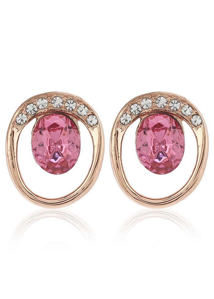 Estele 24Kt Gold Plated Oval shape Earrings with Fancy Pink Austrian Crystals for Women and Girls - Indian Silk House Agencies