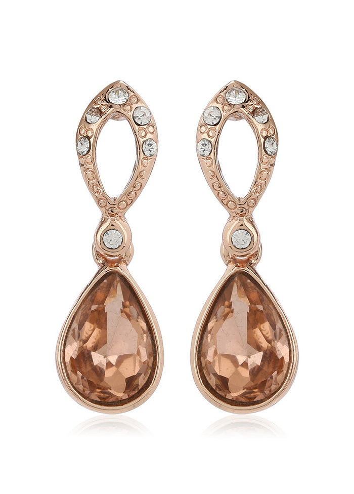 Estele 24Kt Gold Plated Pear shape drop Earrings with Fancy Topaz Austrian Crystals for Women and Gi - Indian Silk House Agencies