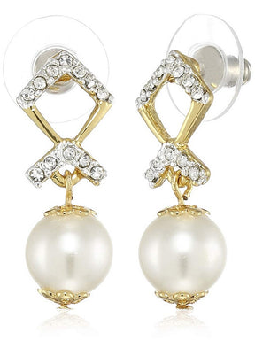 Estele 24 Kt Gold and Silver Plated Flighting Kite pearl Drop Earrings - Indian Silk House Agencies