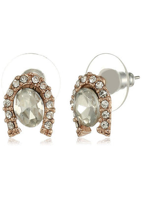 Estele 24 Kt Rose Gold Plated Brillliant Oval Crystal Stud Earrings - Indian Silk House Agencies