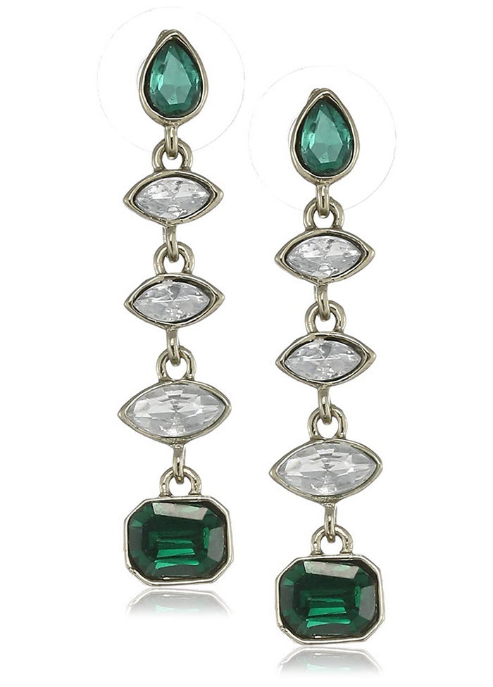 Estele 24 Kt Gold Plated Bling Emerald Marquise Dangle Earrings - Indian Silk House Agencies