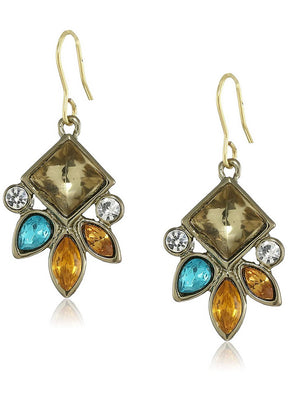 Estele 24 Kt Gold Plated Colorful Amber Princess crystal Drop Earrings - Indian Silk House Agencies