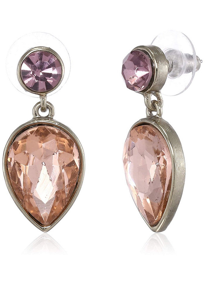 Estele 24 Kt Gold Plated Peach Pear Austrian crystal Drop Earrings for Girls - Indian Silk House Agencies