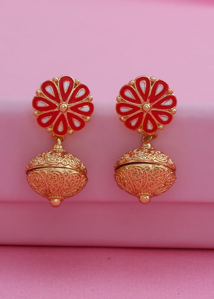 Estele 24 Kt Oxidized Gold Plated Orange turquoise flower filigree bead Drop Earrings - Indian Silk House Agencies