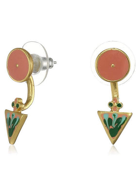 Estele 24 Kt Zinc Alloy Oxidized Gold Plated Orange Disc Turquoise floating triangle Drop Earrings f - Indian Silk House Agencies