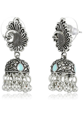 Stele Oxidized Silver Plated Antique Peacock Jhumkis Gold One Size - Indian Silk House Agencies