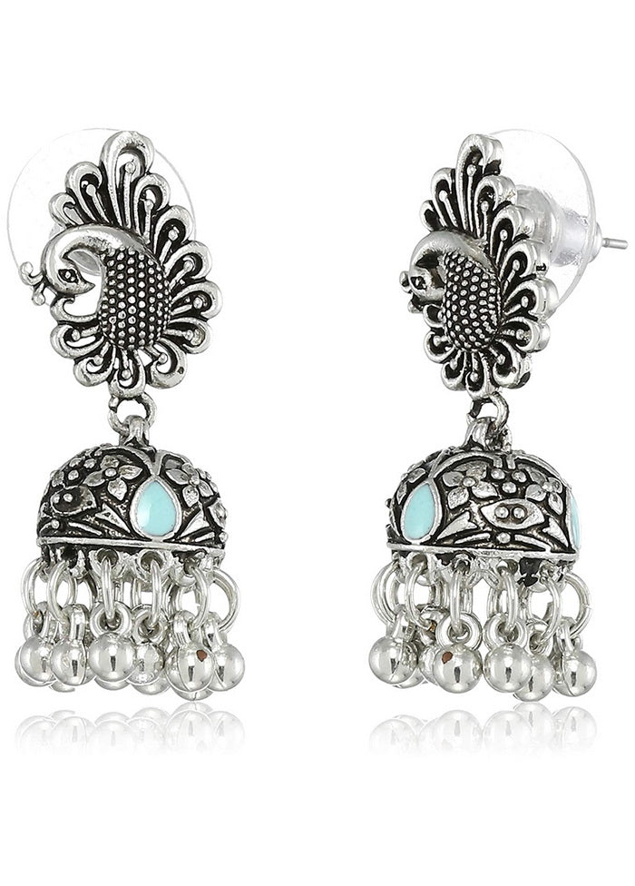 Stele Oxidized Silver Plated Antique Peacock Jhumkis Gold One Size - Indian Silk House Agencies