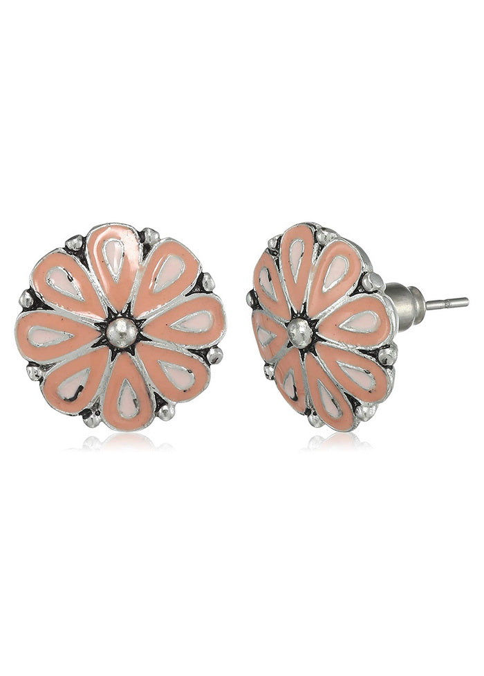 Estele Oxidized Silver Plated Orange Pink flower filigree bead Drop Earrings - Indian Silk House Agencies