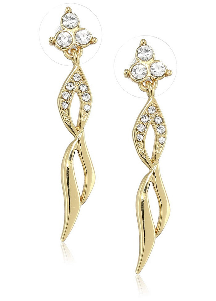 Estele 24 Kt Gold and Silver Plated Crystal Leaf feather Dangle Earrings - Indian Silk House Agencies