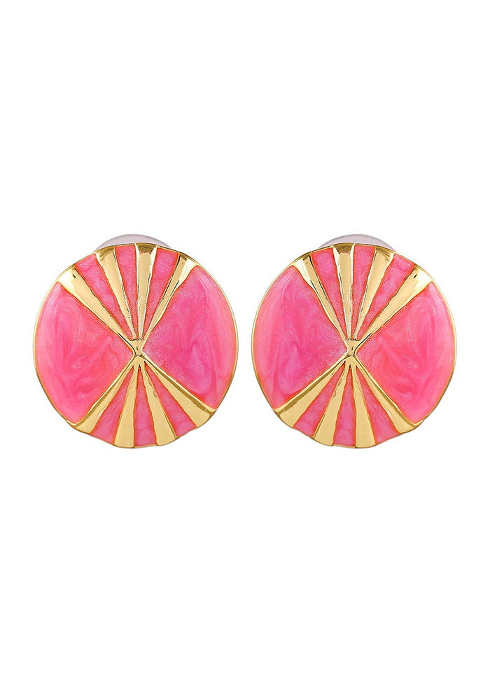 Estele 24 Kt Gold Plated Radiating Pink Enamel party Stud Earrings - Indian Silk House Agencies