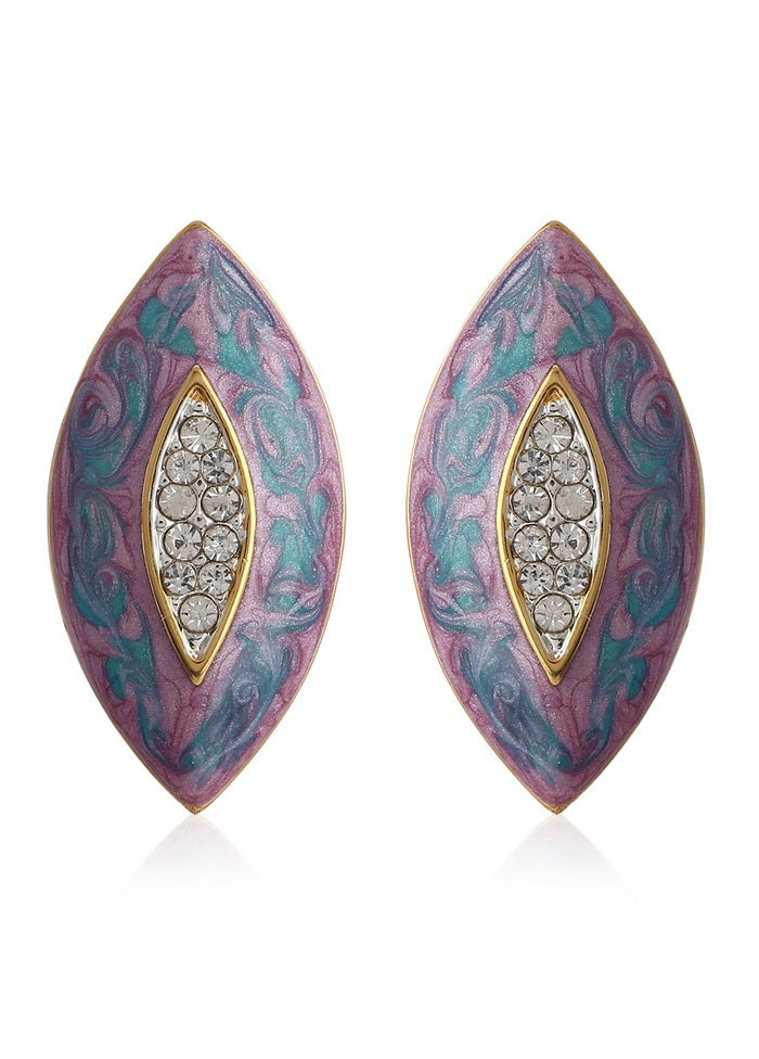 Estele 24Kt Gold And Silver Plated Oval Shaped Enamel Stud Earrings For Women - Indian Silk House Agencies