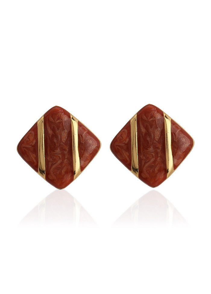 Estele 24Kt Gold Plated Diamond Shaped stud earrings with Red Colour enamel For Women - Indian Silk House Agencies