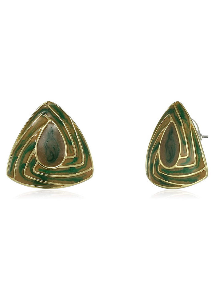 Estele 24 Kt Gold Plated Green colour triangular shaped studs for women - Indian Silk House Agencies