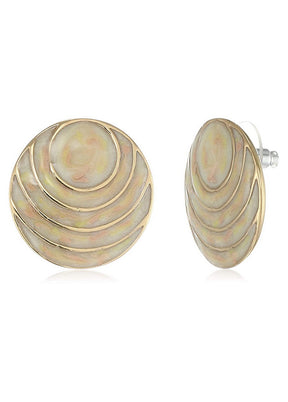 Estele Non Precious Metal Gold Tone Beige Round Ripple Stud Earrings For Women Gold - Indian Silk House Agencies