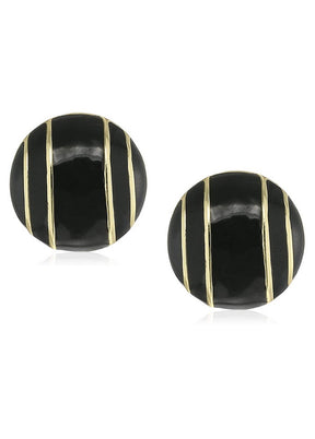 Estele Gold Plated And Black Fashionable Round Studs For Women One Size - Indian Silk House Agencies