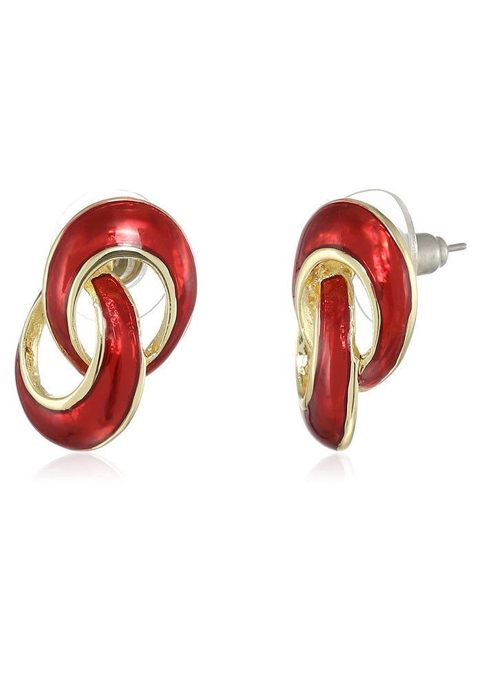 Estele Gold plated and red round latest studs for women - Indian Silk House Agencies