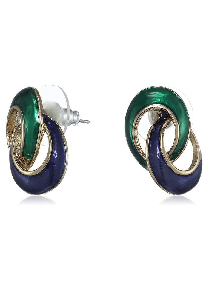 Estele Non Precious Metal 24 Kt Gold Plated Blue Green Link Enamel Stud Earrings for women - Indian Silk House Agencies