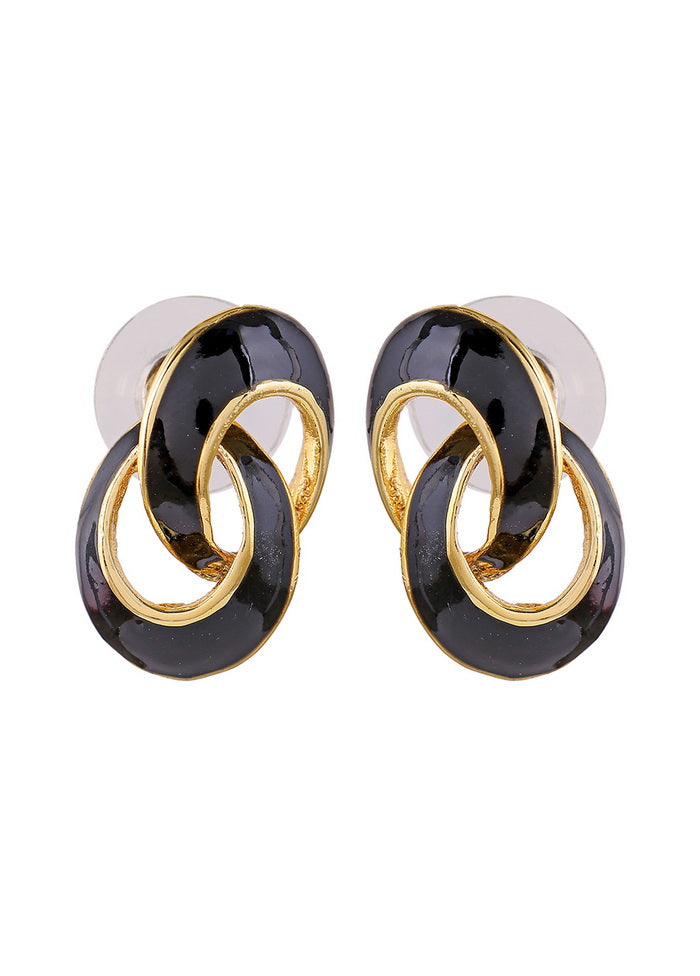 Estele 24 Kt Gold Plated Hooked Oval Black enamel Stud Earrings For Girls - Indian Silk House Agencies