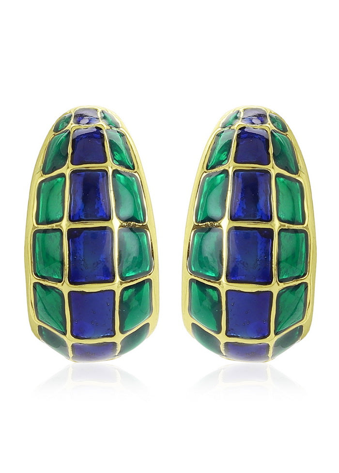 Estele Blue and Green 24Kt Gold Tone Plated Metal Brass Enamel Stud Earrings for Women - Indian Silk House Agencies