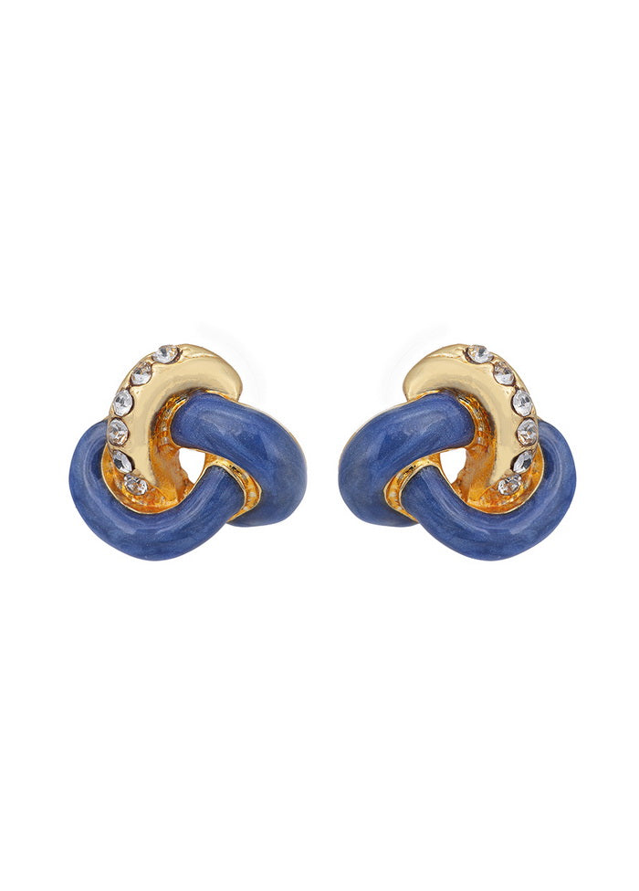 Estele 24 Kt Gold Plated Blue Pretzel crystal enamel Stud Earrings for Girls and Women - Indian Silk House Agencies