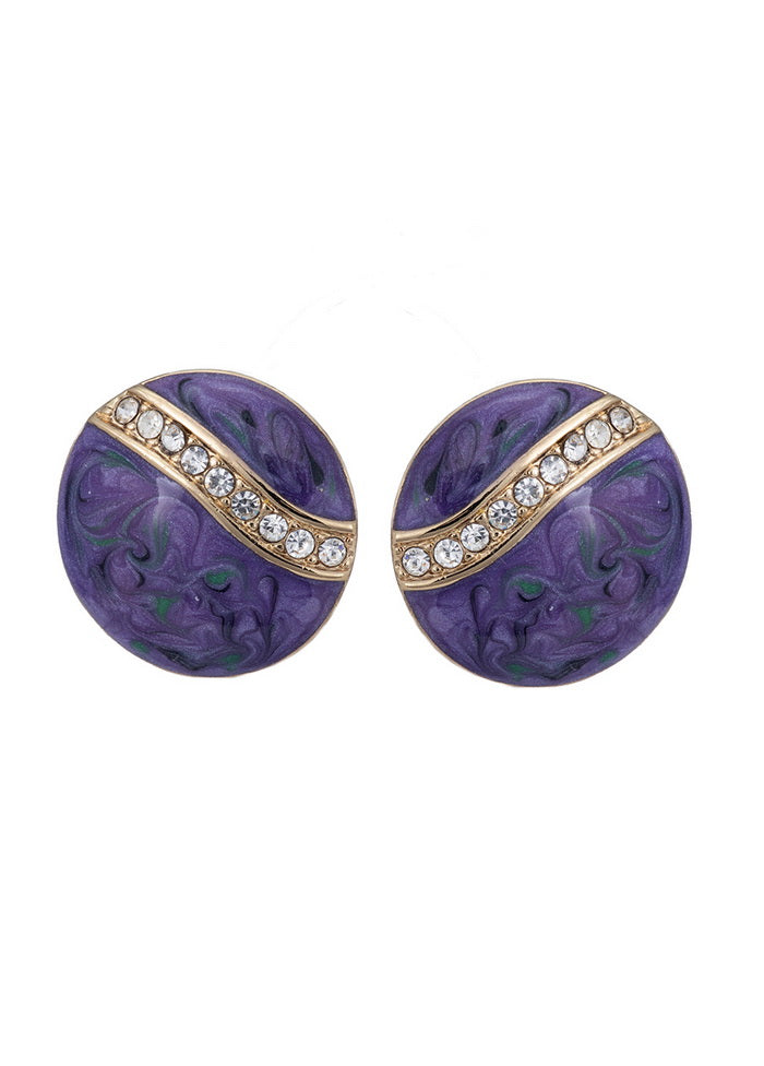 Estele 24 Kt Gold Plated Purple Round crystal enamel Stud Earrings - Indian Silk House Agencies