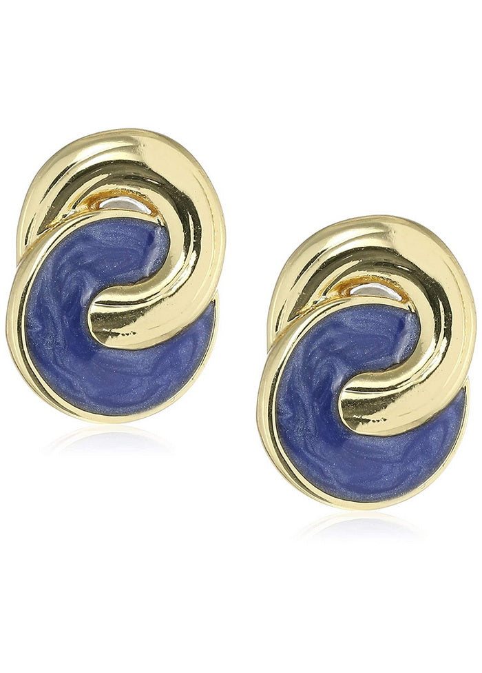 Estele Gold Tone Blue link Ring Enamel Stud Earrings - Indian Silk House Agencies
