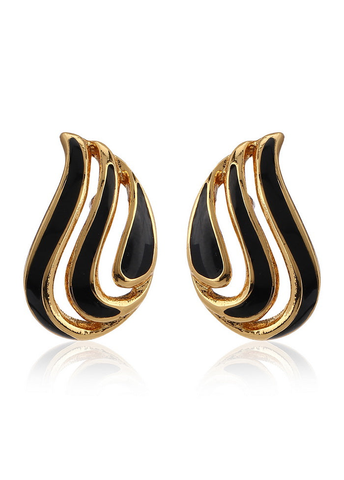 Estele Non Precious Metal 24Kt Gold Plated Black Enamel Stud Earrings For Women Rose Gold Black - Indian Silk House Agencies