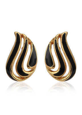 Estele Non Precious Metal 24Kt Gold Plated Black Enamel Stud Earrings For Women Rose Gold Black - Indian Silk House Agencies