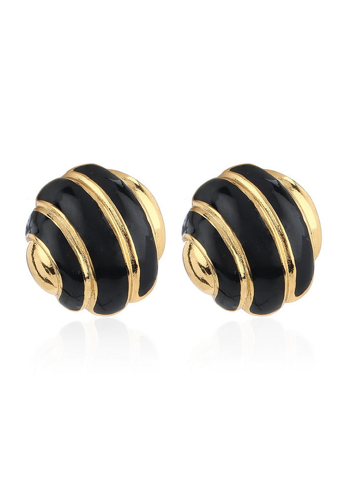 Estele 24Kt Gold plated Black Enamel Round shaped stud Earrings - Indian Silk House Agencies
