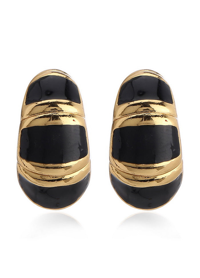 Estele 24Kt Gold Plated Fashion Black Metal Enamel Brass stud Earrings for Women - Indian Silk House Agencies