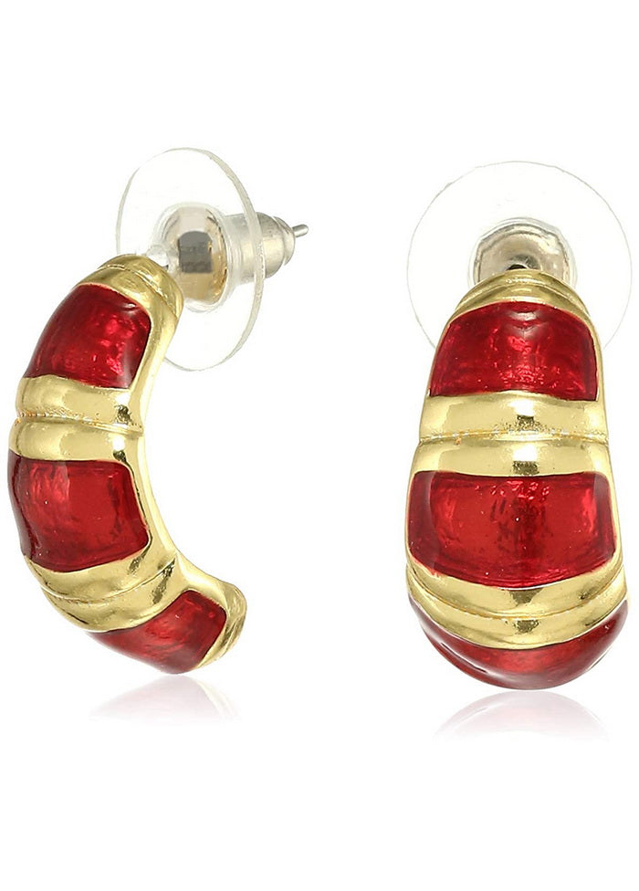 Estele 24 Kt Gold Plated Red Enamel Ribbed Stud Earrings - Indian Silk House Agencies