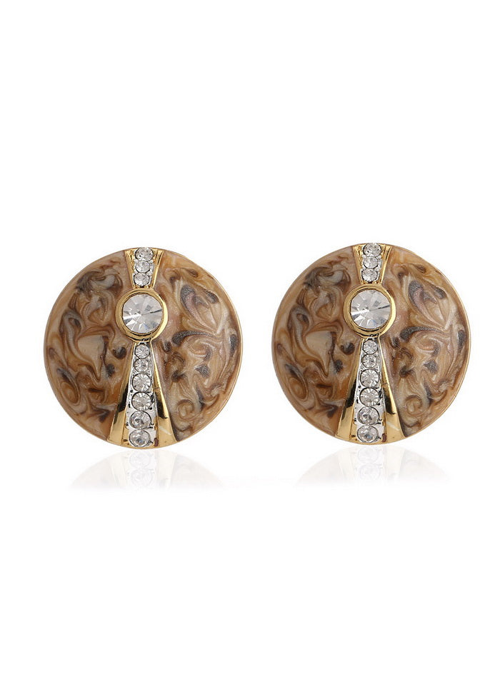Estele 2 Tone Gold Silver Plated Brass Stud with Grey Colour Enamel and White Crystal Stone Earrings - Indian Silk House Agencies
