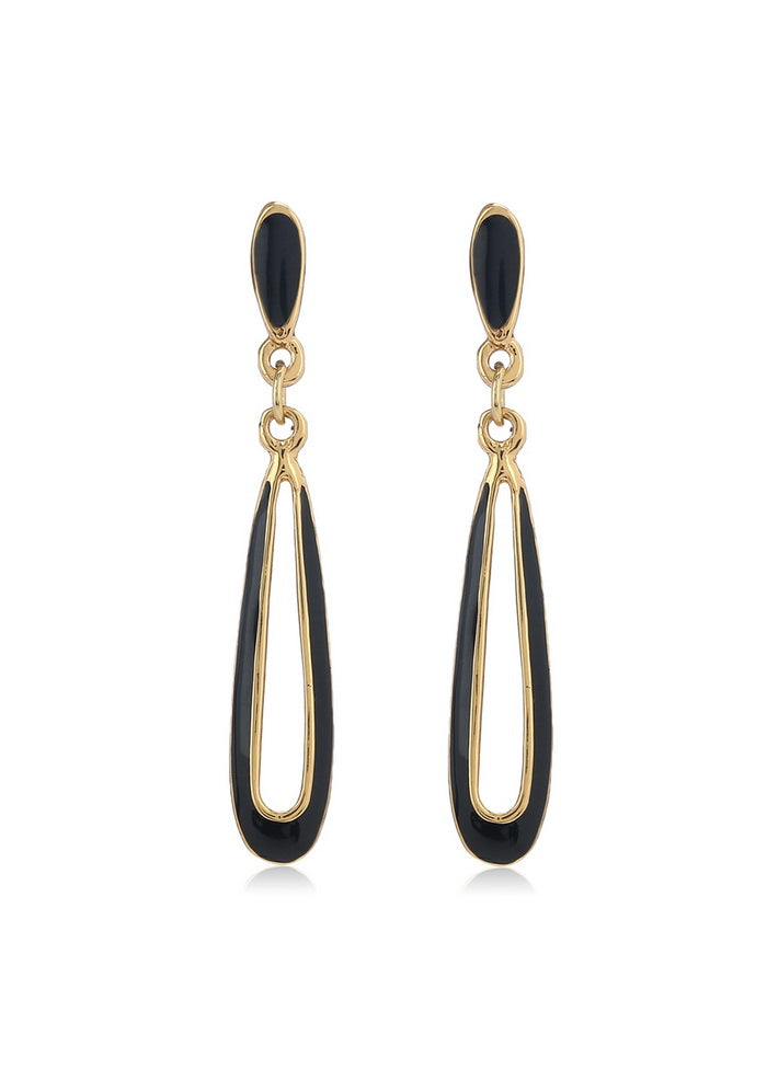 Estele Black Gold Plated Brass Enamel Drop Dangler Earrings for Women - Indian Silk House Agencies