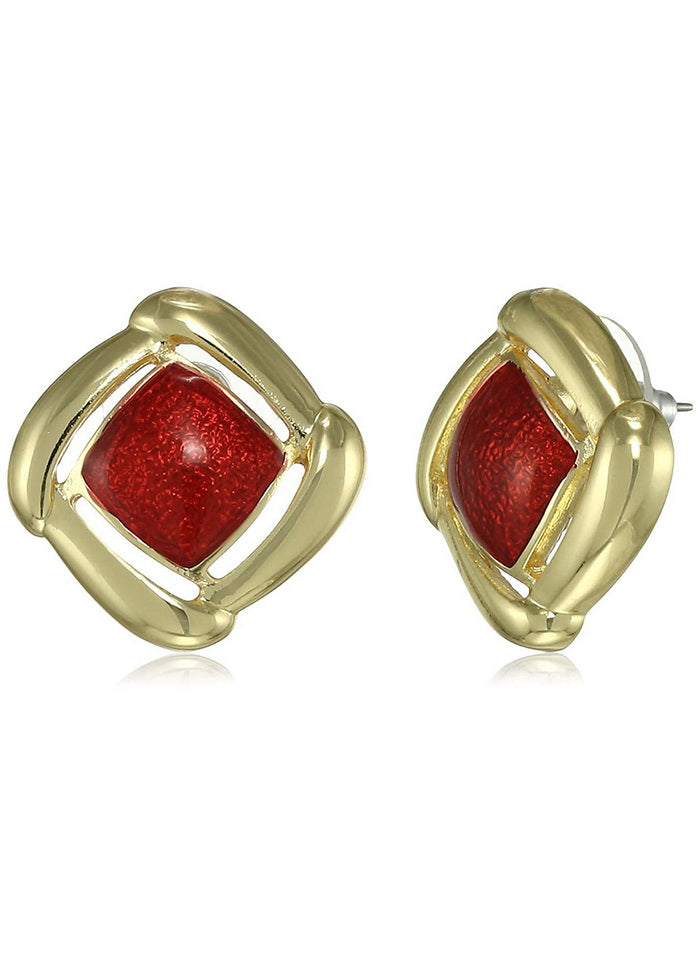 Estele 24 Kt Diamond shaped Red colour mosaic trendy stug earrings for women - Indian Silk House Agencies
