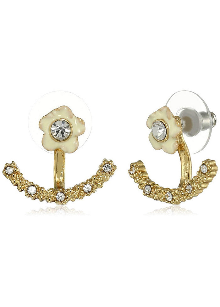 Estele 24 Kt Gold Plated Solitaire flower Crystal floating back Earrings - Indian Silk House Agencies